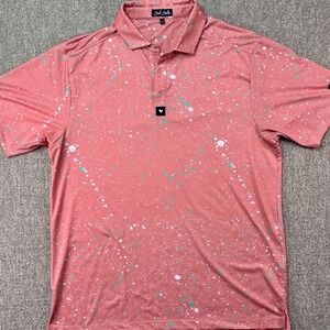 Bad Birdie Golf Polo Coral Splatter Print Mens Large Performance Stretch Shirt